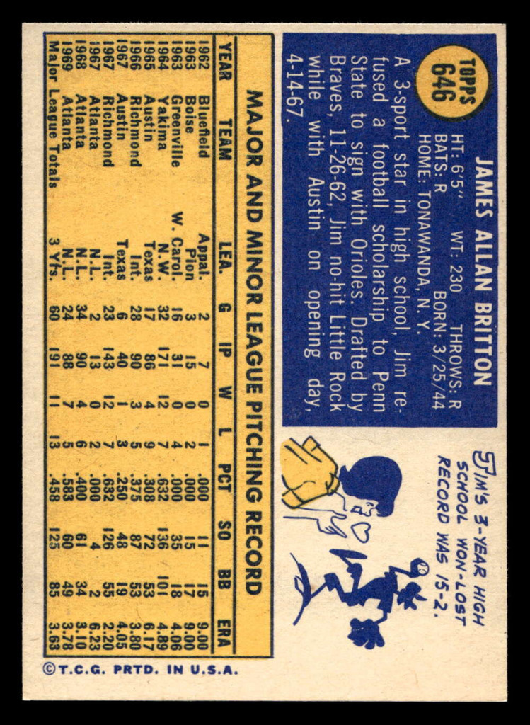 1970 Topps #646 Jim Britton Ex-Mint  ID: 487584