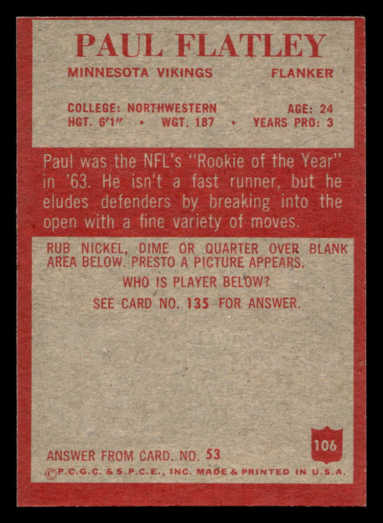 1965 Philadelphia #106 Paul Flatley Near Mint  ID: 487691