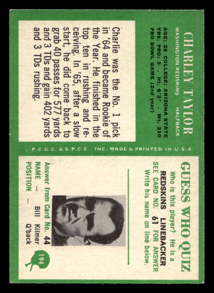 1966 Philadelphia #194 Charley Taylor Excellent+  ID: 487908