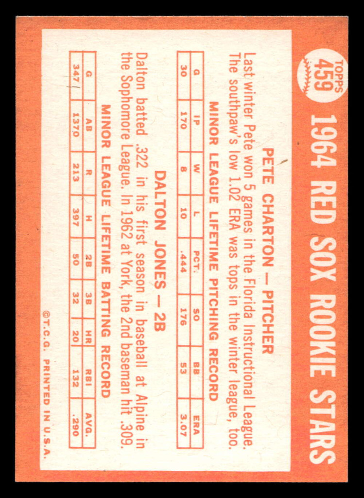 1964 Topps #459 Pete Charton/Dalton Jones Red Sox Rookies Ex-Mint RC Rookie  ID: 489930