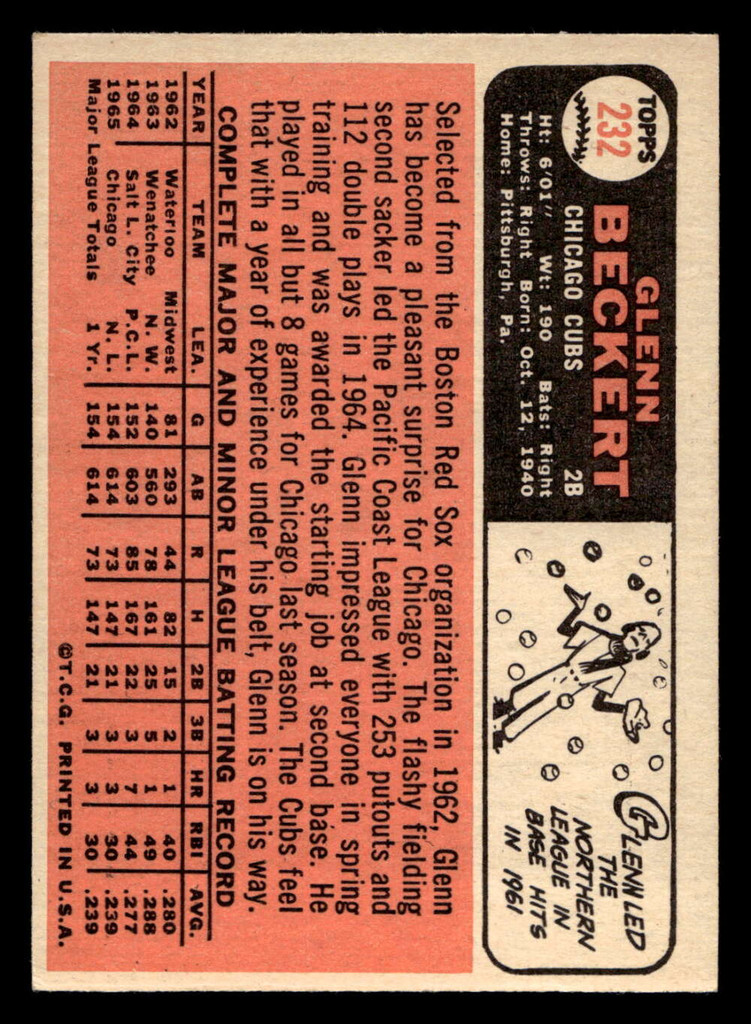 1966 Topps #232 Glenn Beckert Ex-Mint  ID: 492057