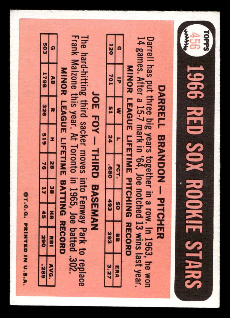 1966 Topps #456 Darrell Brandon/Joe Foy Red Sox Rookies Ex-Mint RC Rookie  ID: 492504