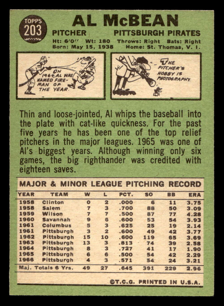 1967 Topps #203 Al McBean Near Mint  ID: 493362
