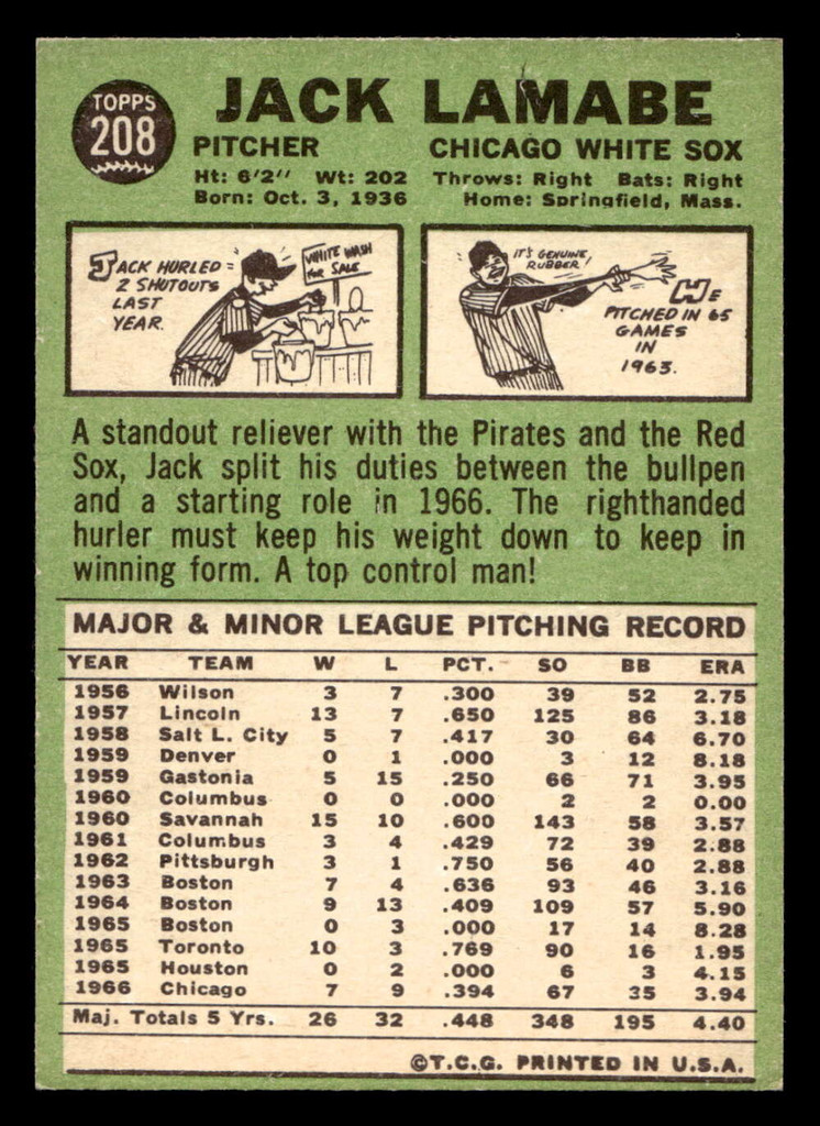 1967 Topps #208 Jack Lamabe Ex-Mint  ID: 493371