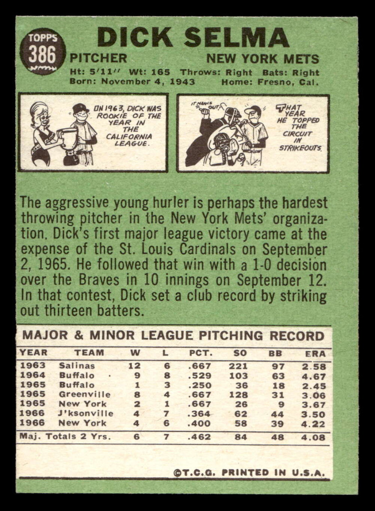 1967 Topps #386 Dick Selma DP Ex-Mint Miscut 
