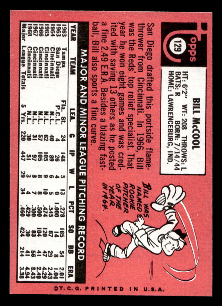 1969 Topps #129 Bill McCool Near Mint  ID: 495038