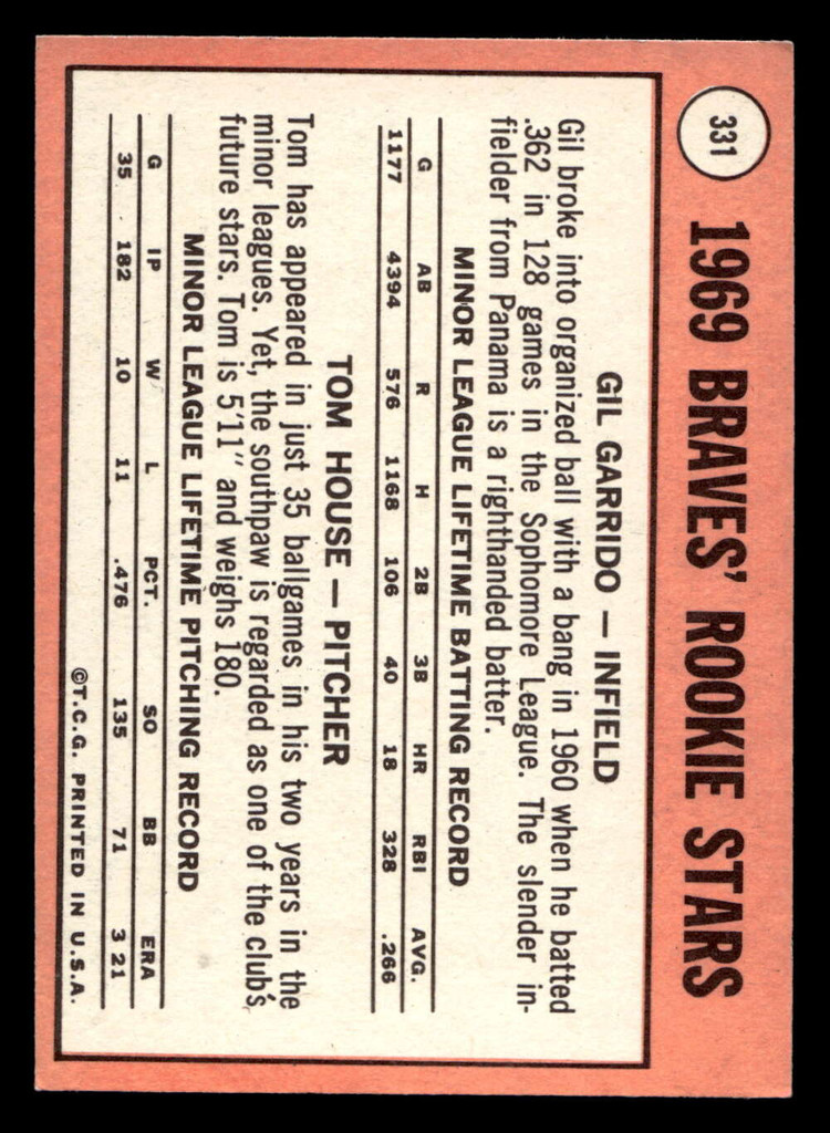 1969 Topps #331 Gil Garrido/Tom House Braves Rookies Ex-Mint RC Rookie  ID: 495390