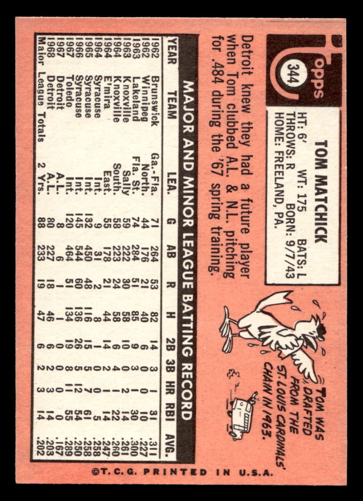1969 Topps #344 Tom Matchick Ex-Mint  ID: 495415