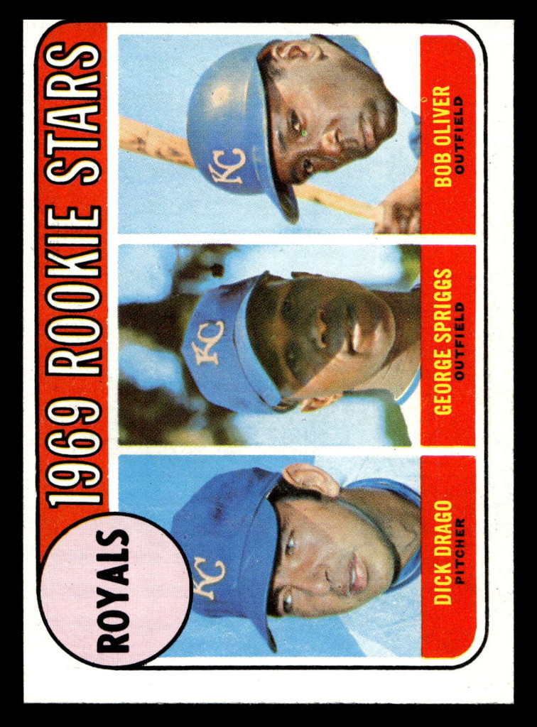 1969 Topps #662 Dick Drago/George Spriggs/Bob Oliver Royals Rookies Near Mint RC Rookie Miscut 