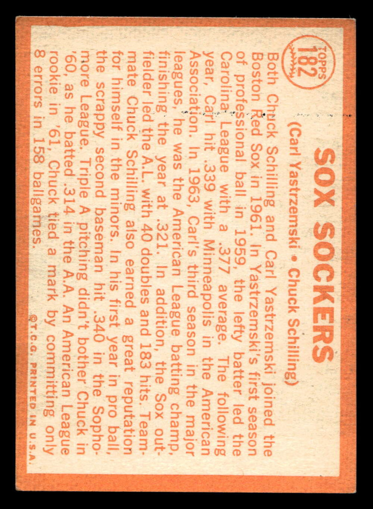1964 Topps #182 Carl Yastrzemski/Chuck Schilling Sox Sockers Excellent+  ID: 496127