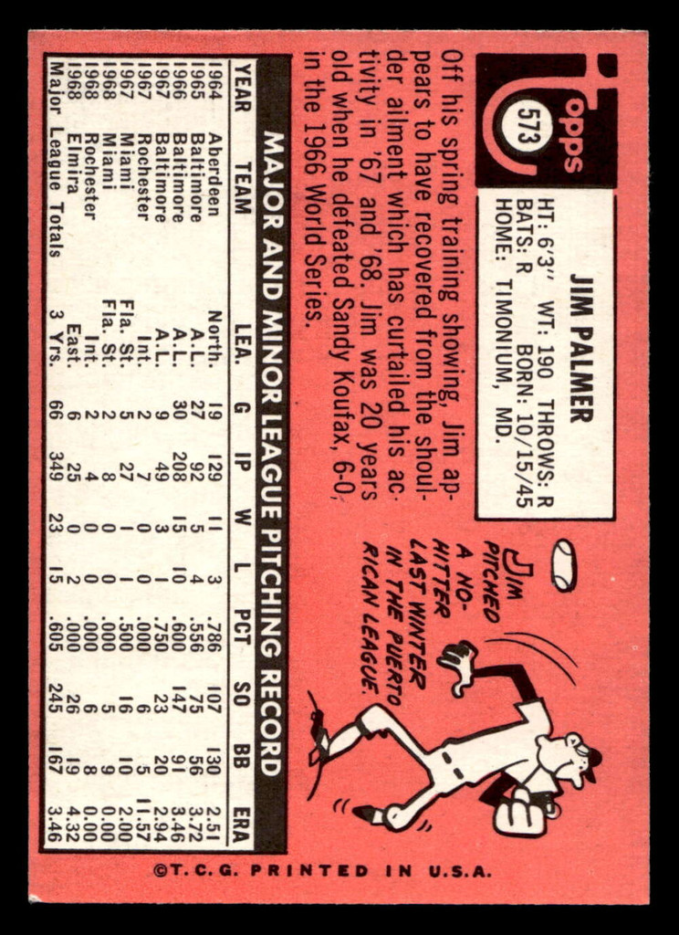 1969 Topps #573 Jim Palmer Near Mint  ID: 496468