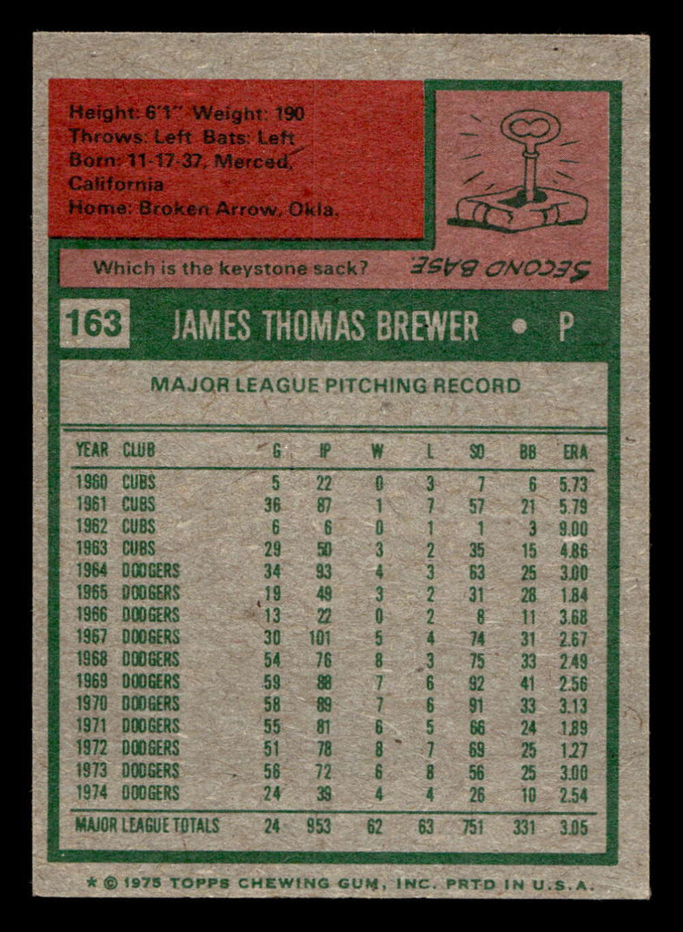 1975 Topps Mini #163 Jim Brewer Ex-Mint 