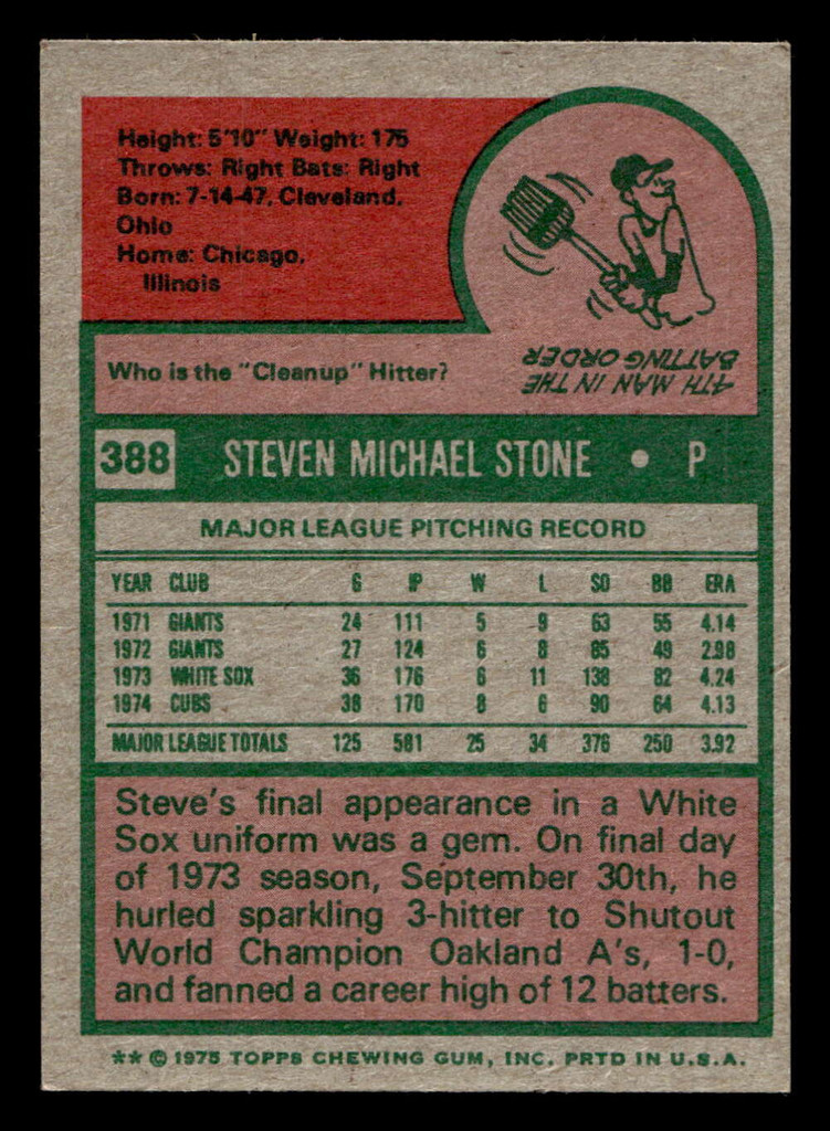 1975 Topps Mini #388 Steve Stone Excellent+ 