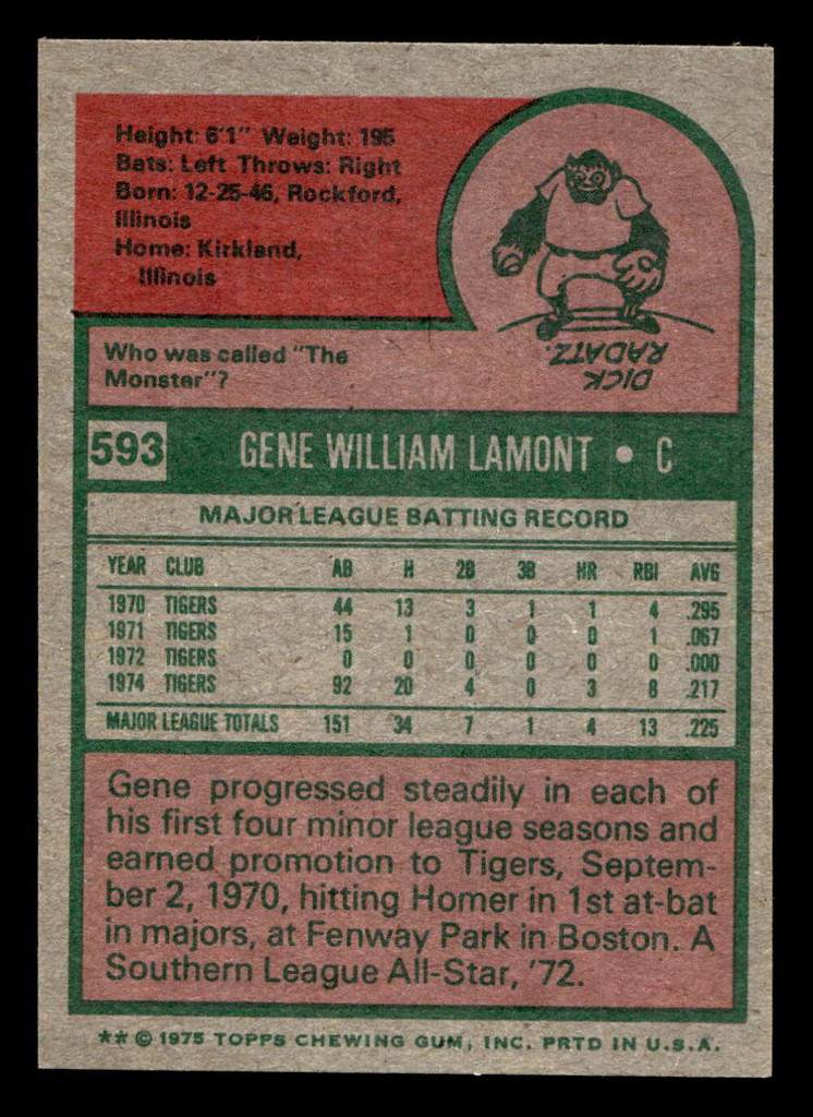 1975 Topps Mini #593 Gene Lamont VG-EX 