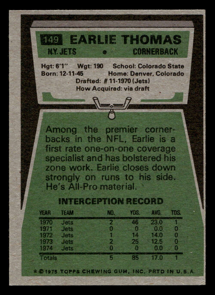 1975 Topps #149 Earlie Thomas Ex-Mint  ID: 497155