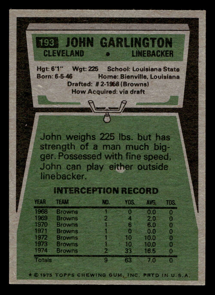 1975 Topps #193 John Garlington Ex-Mint  ID: 497296