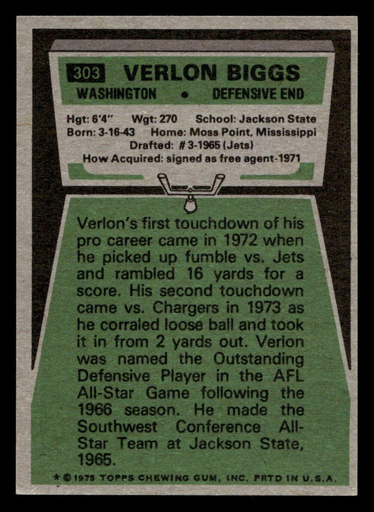 1975 Topps #303 Verlon Biggs Near Mint 