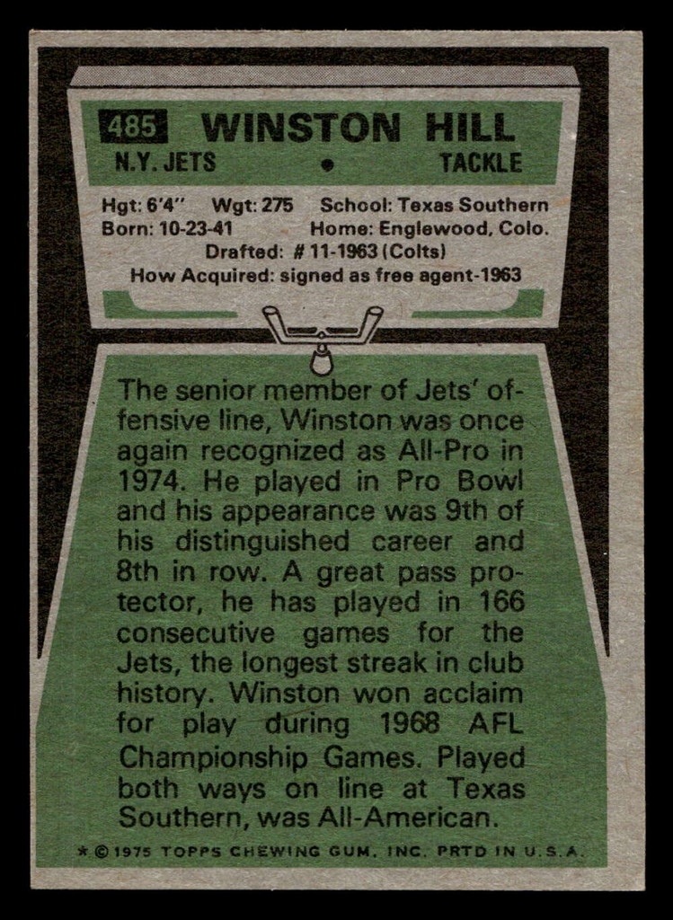 1975 Topps #485 Winston Hill Ex-Mint  ID: 498304