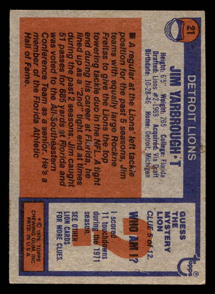 1976 Topps #21 Jim Yarbrough Near Mint  ID: 498530