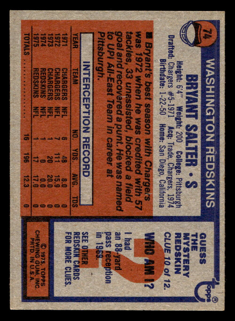 1976 Topps #74 Bryant Salter Ex-Mint  ID: 498708