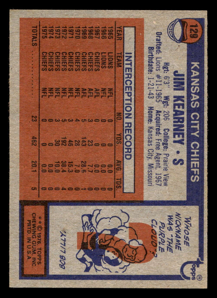 1976 Topps #129 Jim Kearney Near Mint  ID: 498866