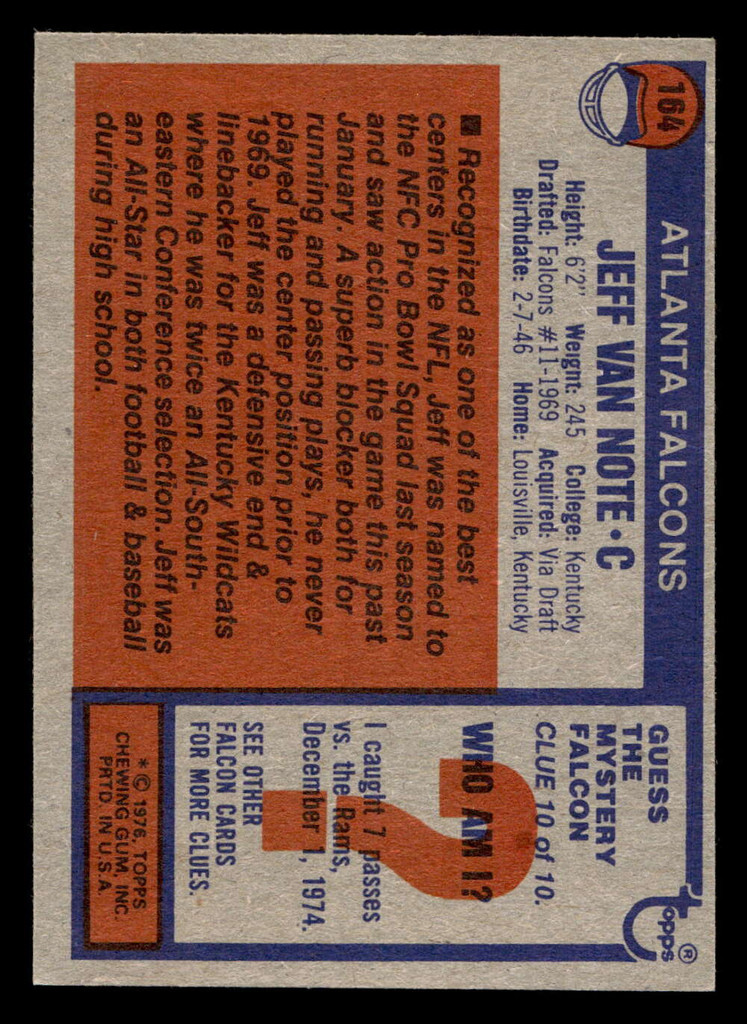 1976 Topps #164 Jeff Van Note Ex-Mint  ID: 498976