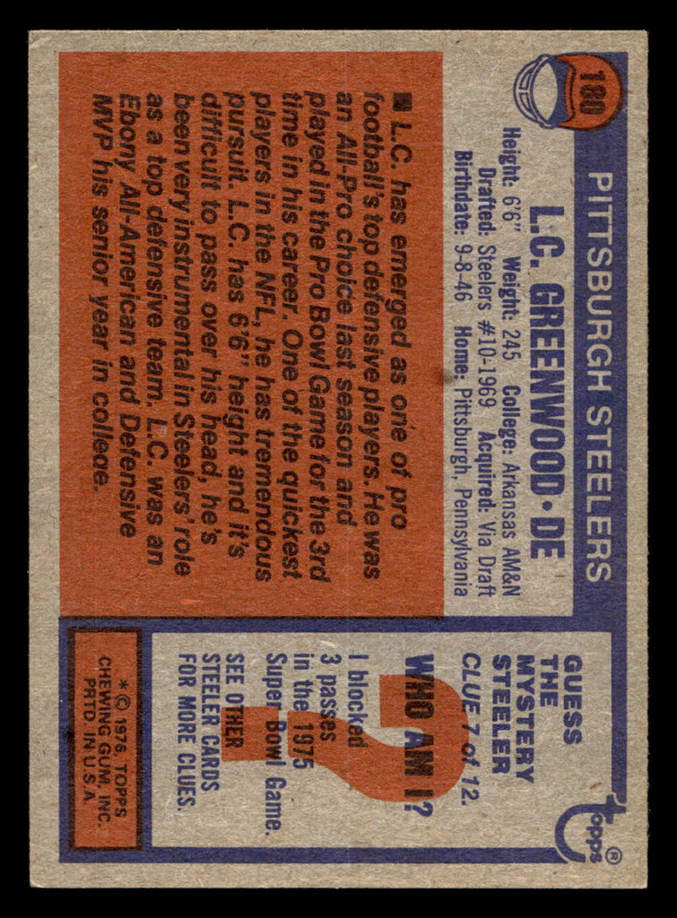 1976 Topps #180 L.C. Greenwood Ex-Mint  ID: 499033