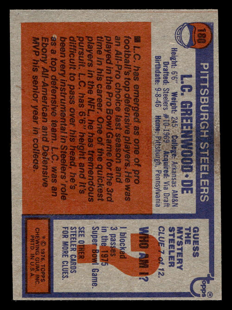 1976 Topps #180 L.C. Greenwood Near Mint  ID: 499035