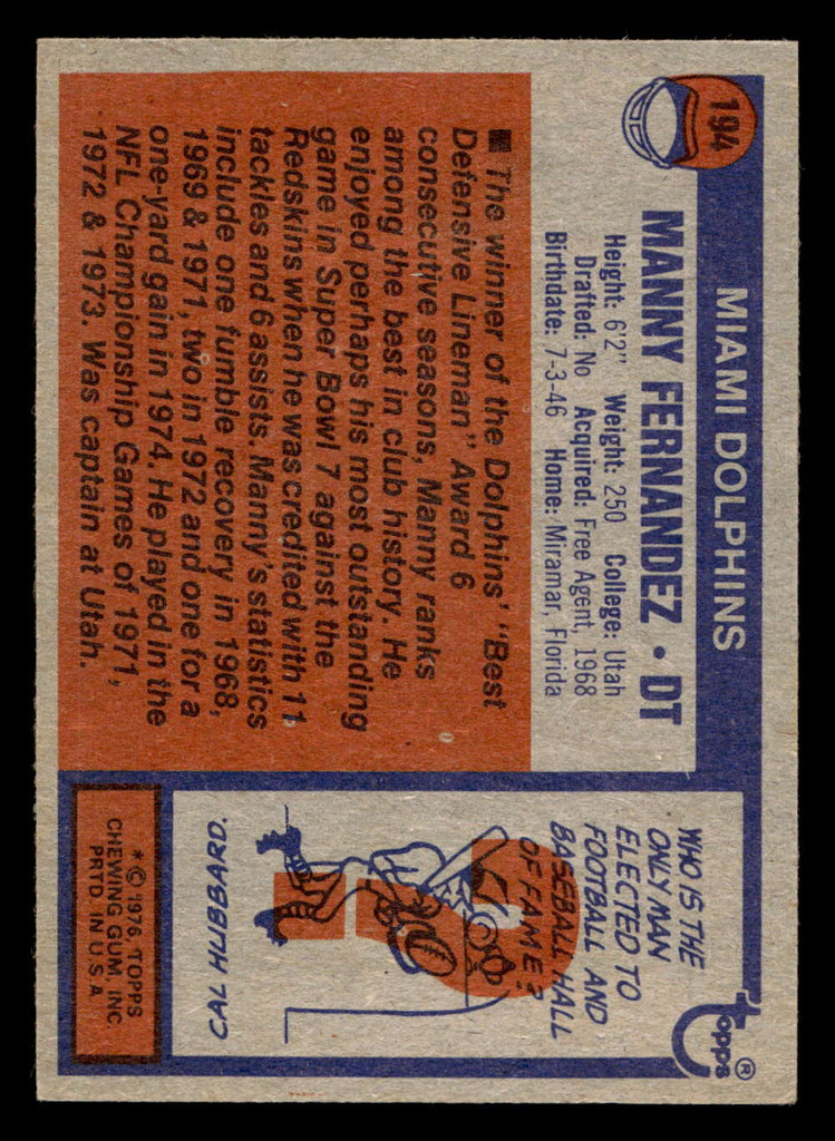 1976 Topps #194 Manny Fernandez Ex-Mint  ID: 499091