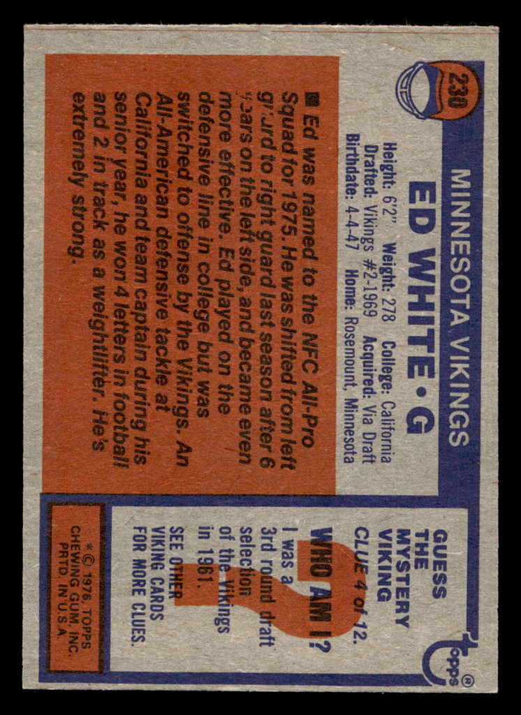 1976 Topps #230 Ed White Ex-Mint RC Rookie  ID: 499283