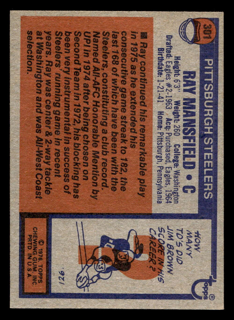 1976 Topps #301 Ray Mansfield Near Mint  ID: 499483