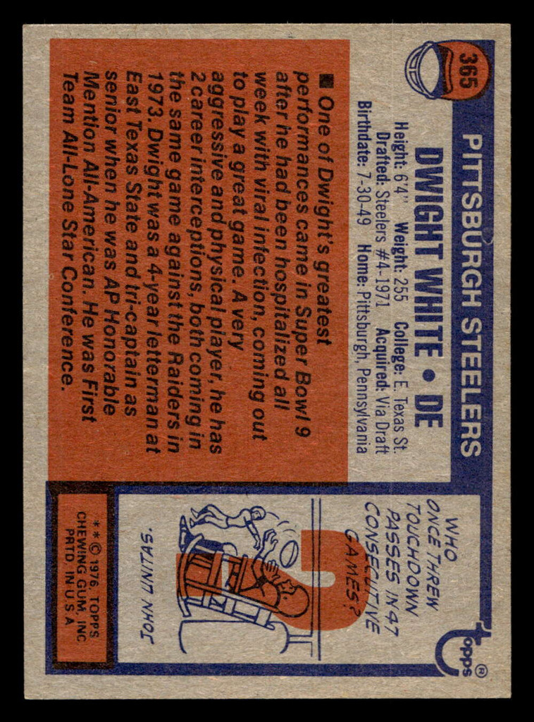 1976 Topps #365 Dwight White Ex-Mint  ID: 499664