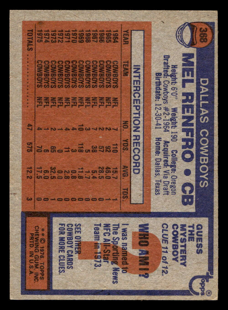 1976 Topps #368 Mel Renfro Ex-Mint 