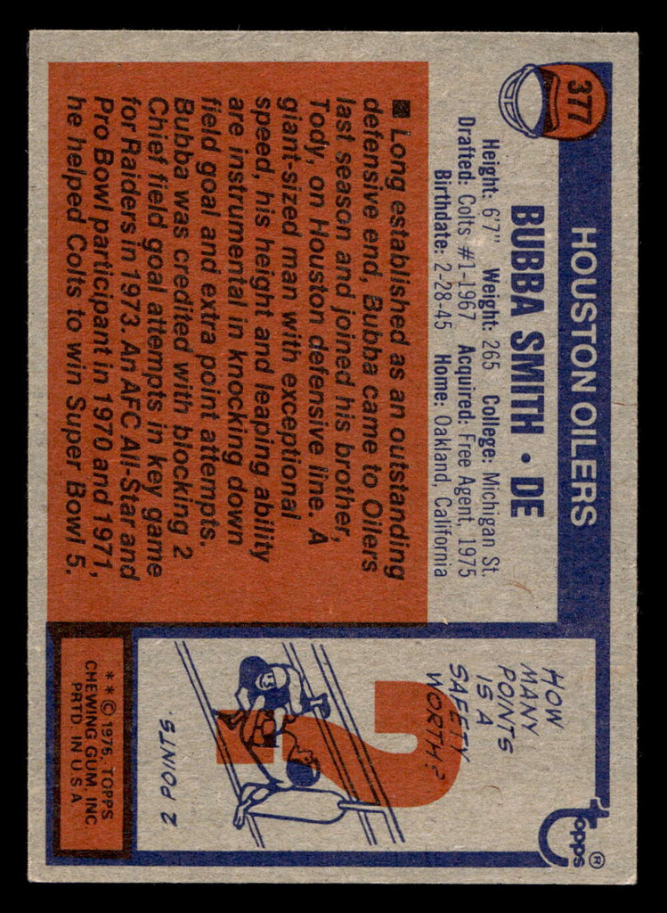 1976 Topps #377 Bubba Smith Ex-Mint  ID: 499693