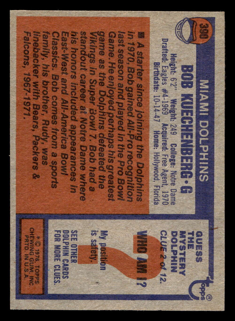 1976 Topps #390 Bob Kuechenberg AP Near Mint  ID: 499728