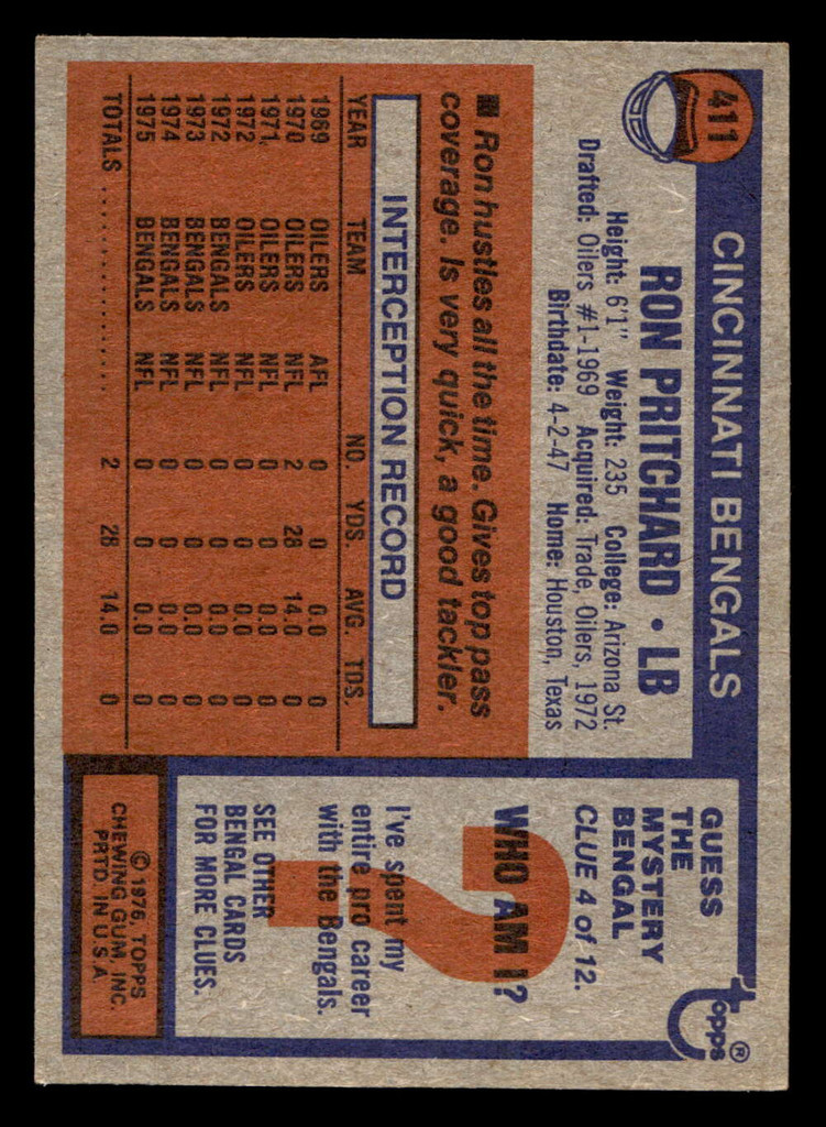 1976 Topps #411 Ron Pritchard Ex-Mint  ID: 499769