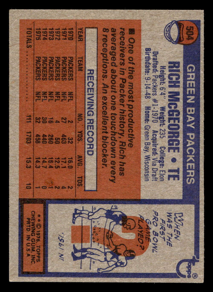 1976 Topps #504 Rich McGeorge Ex-Mint  ID: 500029
