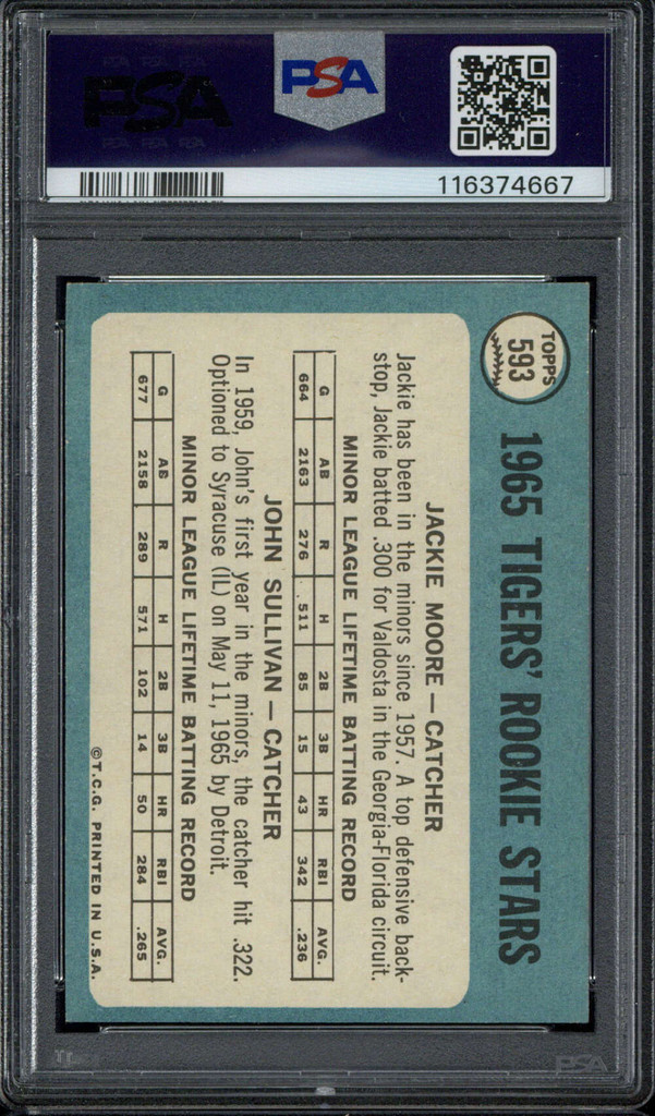 1965 Topps #593 Tigers Rookie Stars Moore Sullivan Tigers PSA 8 NM-Mint