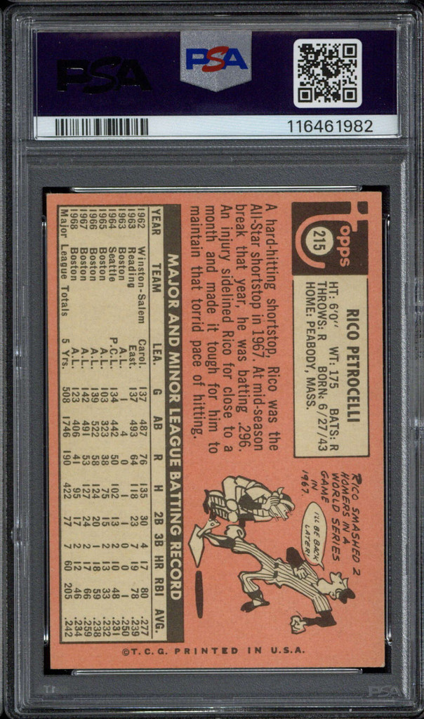 1969 Topps #215 Rico Petrocelli Red Sox PSA 7 Near Mint
