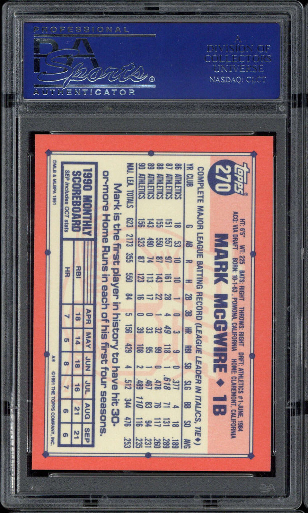 1991 Topps TIFFANY #270 Mark McGwire Athletics A's PSA 10 Gem Mint