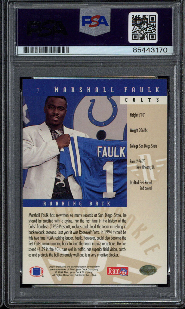 Marshall Faulk 1994 Upper Deck RC Electric Colts PSA Signed Auto Slab