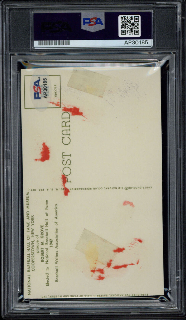 Lefty Grove Yellow HOF Postcard Plaque Athletics PSA Signed Auto Slab