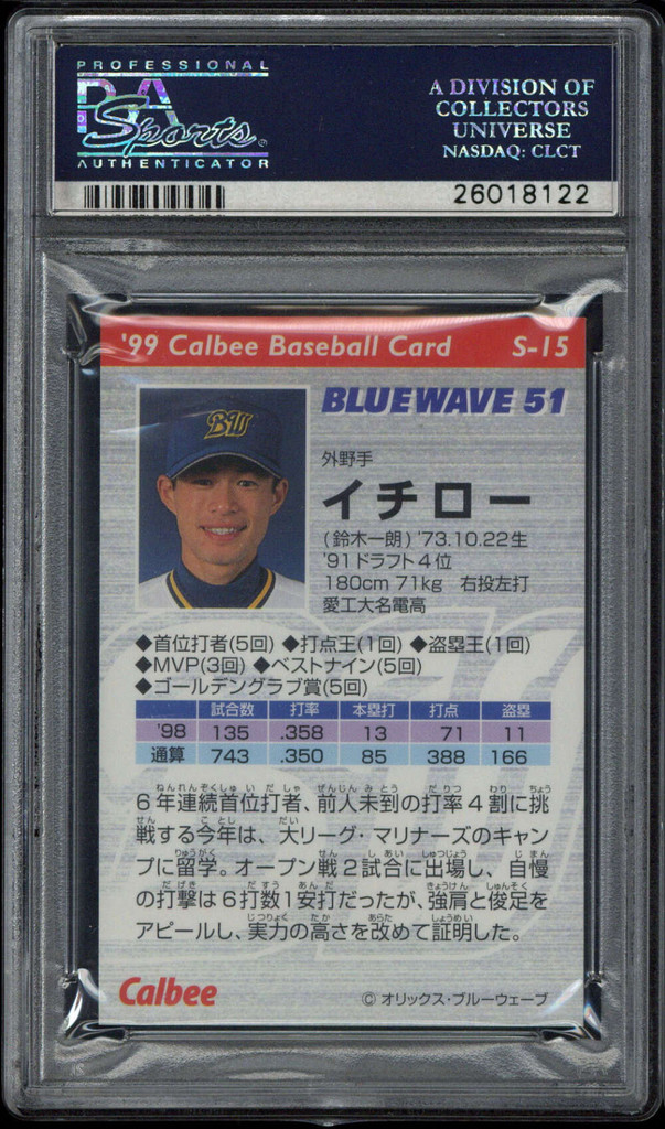 1999 Calbee Starcards S-15 Ichiro Suzuki Blue Wave PSA 9 Mint Japanese ID: 500367