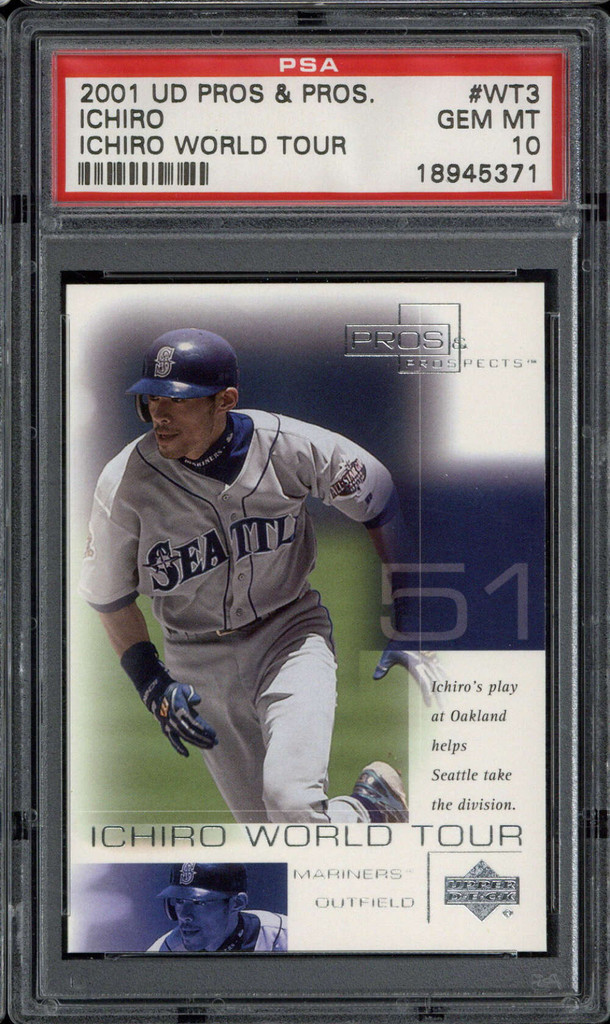 2001 UD Pros & Prospects World Tour WT3 Ichiro Suzuki PSA 10 Gem Mint RC ID: 500502