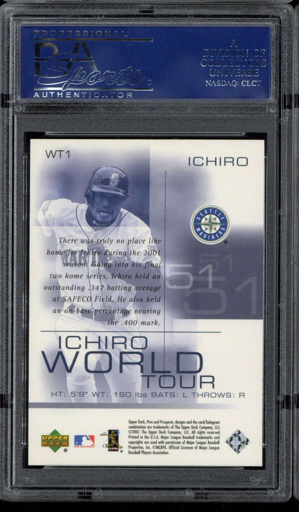 2001 UD Pros & Prospects World Tour WT1 Ichiro Suzuki PSA 10 Gem Mint RC ID: 500504