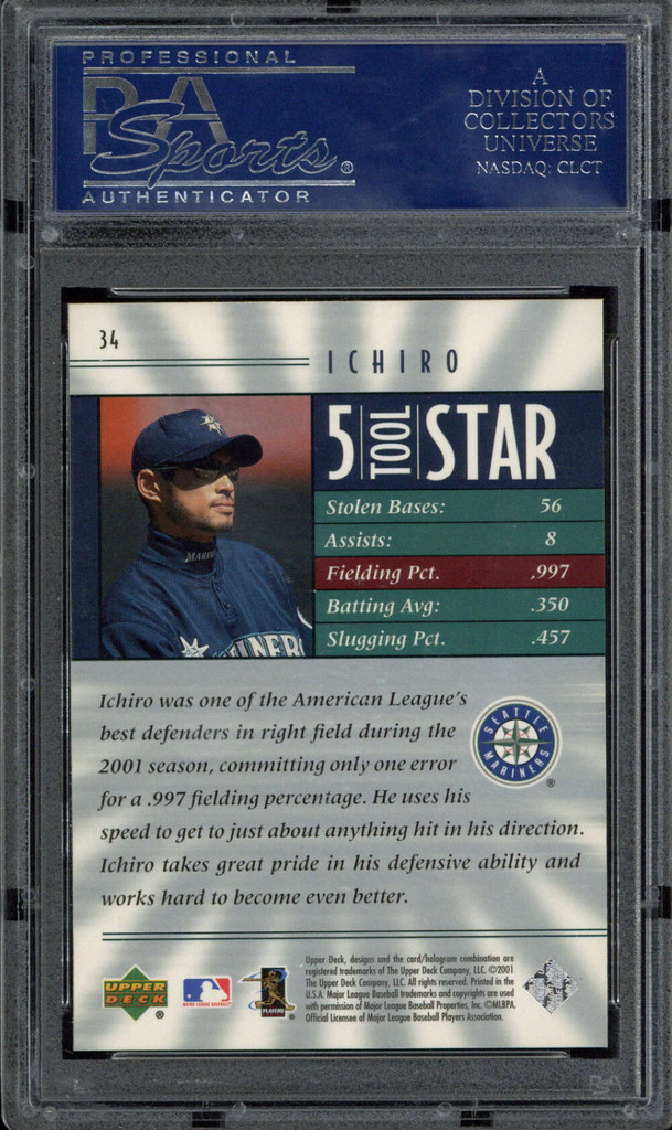 2001 US Rookie Update ROY Bonus #34 Ichiro Suzuki PSA 10 Gem Mint RC POP 4 ID: 500511
