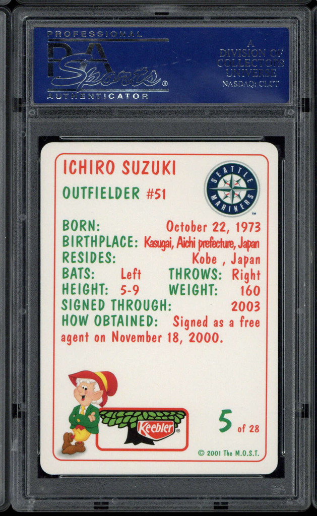 2001 Keebler #5 Ichiro Suzuki Mariners PSA 10 Gem Mint RC ID: 500521