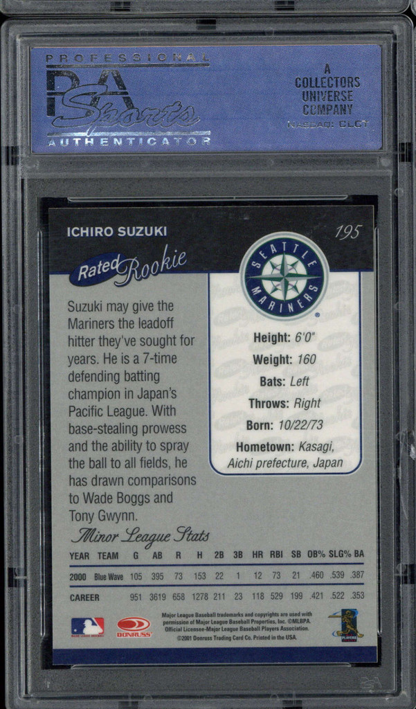 2001 Donruss Baseball's Best BRONZE #195 Ichiro Suzuki PSA 10 Gem Mint RC