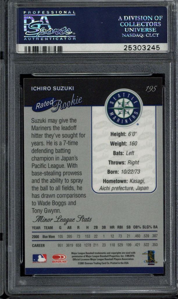 2001 Donruss Baseball's Best SILVER #195 Ichiro Suzuki PSA 10 Gem Mint RC