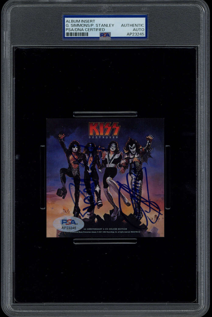 Gene Simmons Paul Stanley CD/Album Insert KISS PSA/DNA Signed Auto Slab